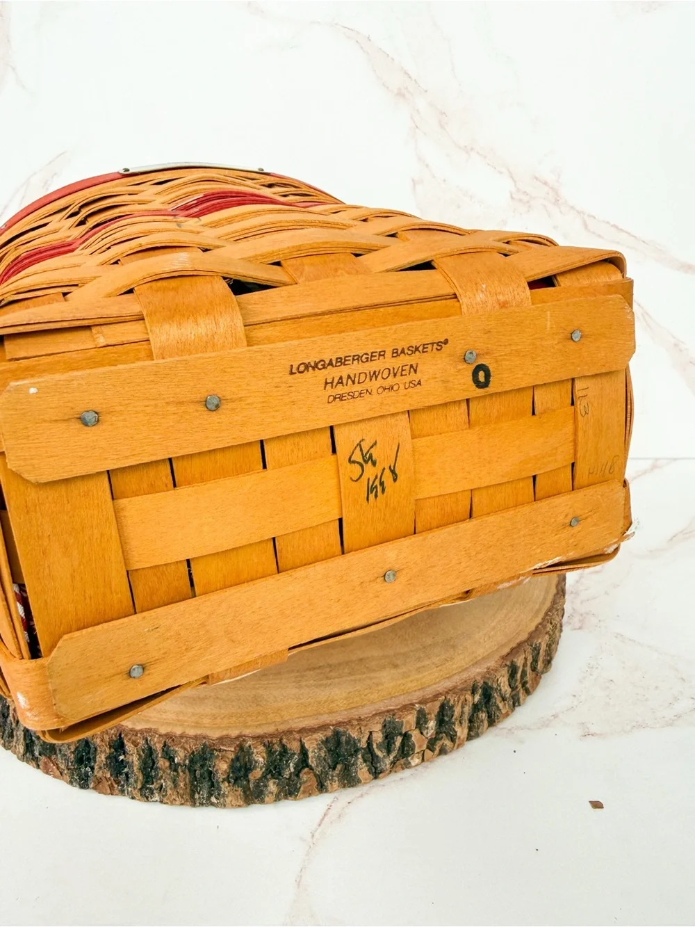 Vintage Longaberger 1998 Glad Tidings Christmas Basket with Striped Fabric Liner